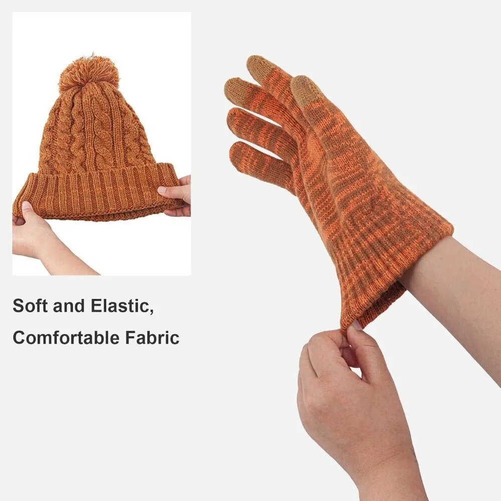 Womens Knit Beanie Hat Scarf Gloves Set Winter Warm Accessories for Cold Weather